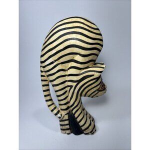 Vintage Hand Painted And Carved Wooden Striped Cat Art Deco Piece